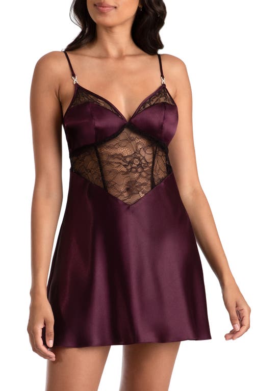 In Bloom by Jonquil Noelle Satin & Lace Chemise in Plum