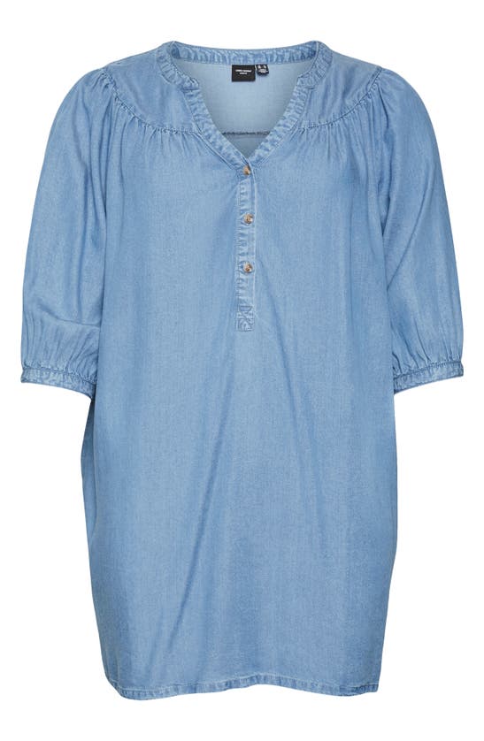 Shop Vero Moda Curve Bree Relaxed Chambray Tunic Dress In Medium Blue Denim