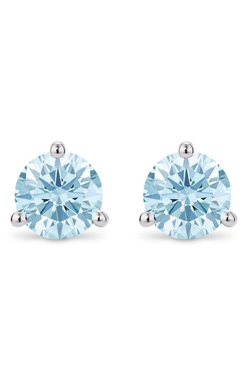 2-Carat Lab Grown Diamond Solitaire Stud Earrings in Blue/14K White Gold