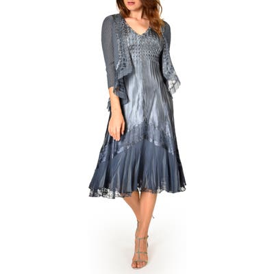 Petite Komarov Lace Inset Dress With Jacket, Blue