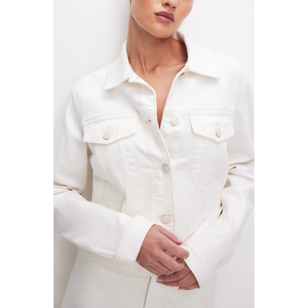 Good American Committed To Fit Denim Jacket In Cloud White001