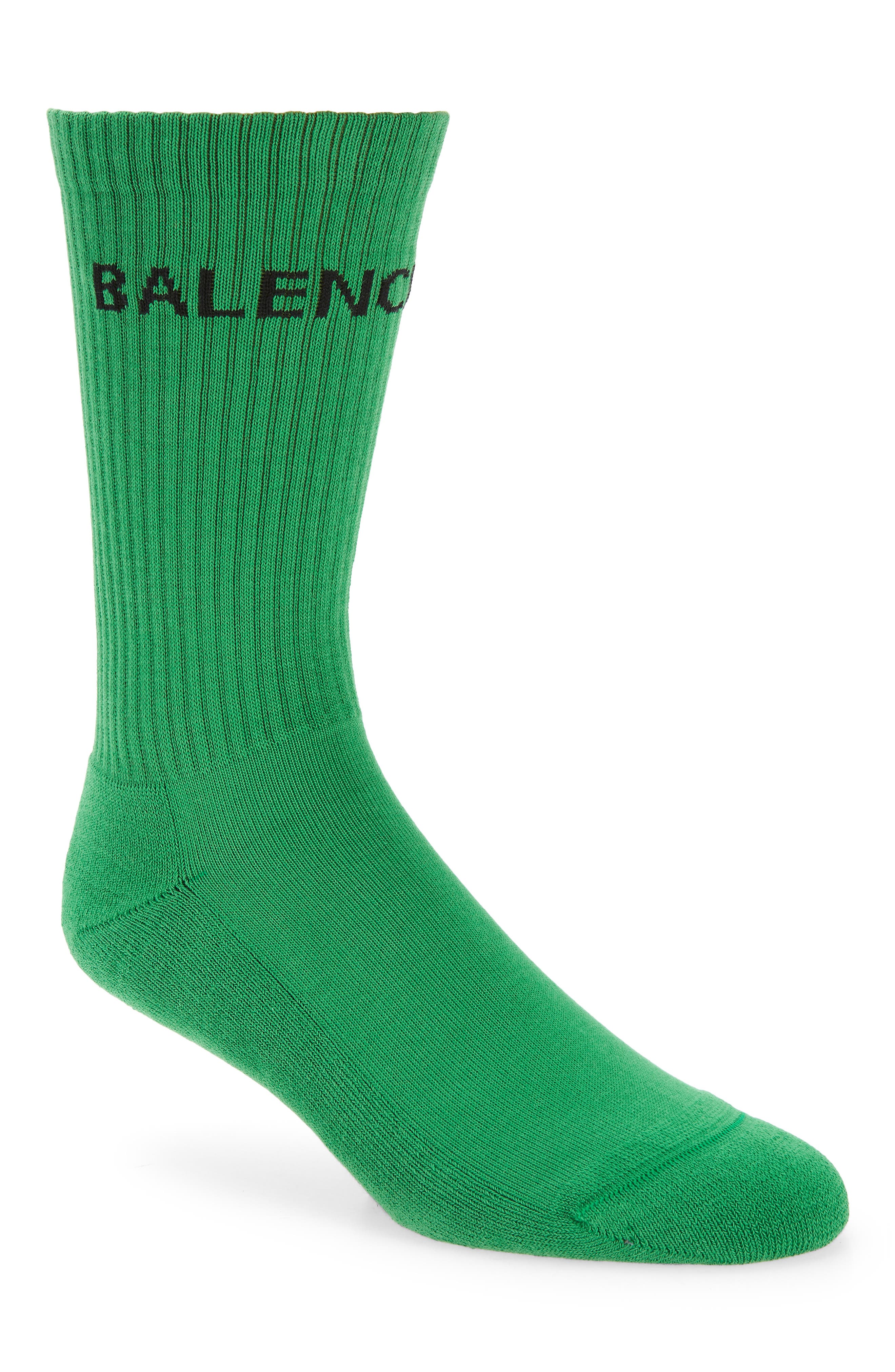 Balenciaga Logo Crew Socks in Green/Black