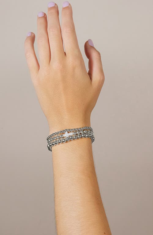 Sterling Forever Eden Set Of 3 Mother-of-pearl Cross Beaded Stretch Bracelets In Silver