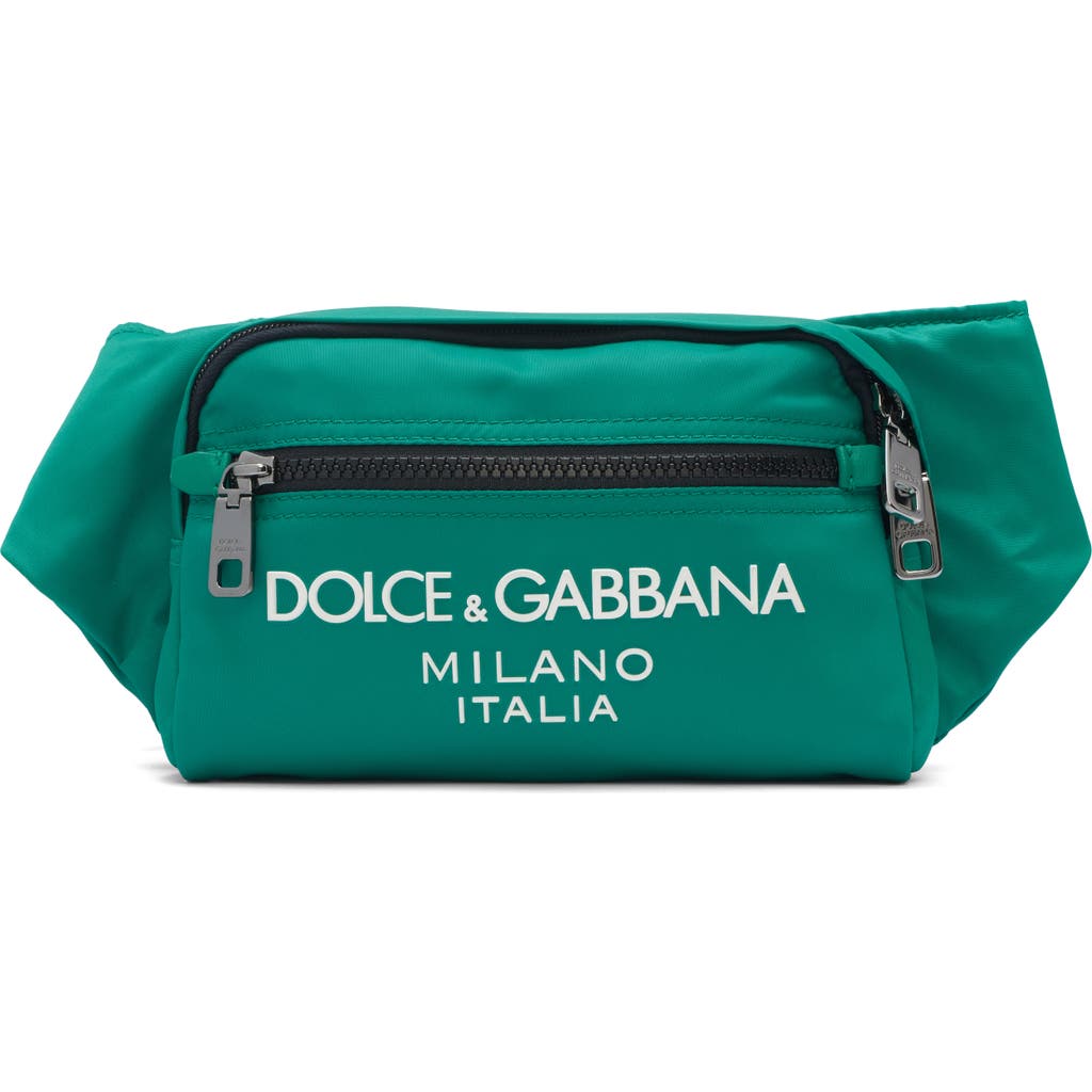 Shop Dolce & Gabbana Dolce&gabbana Rubber Logo Nylon Belt Bag In Green/emerald