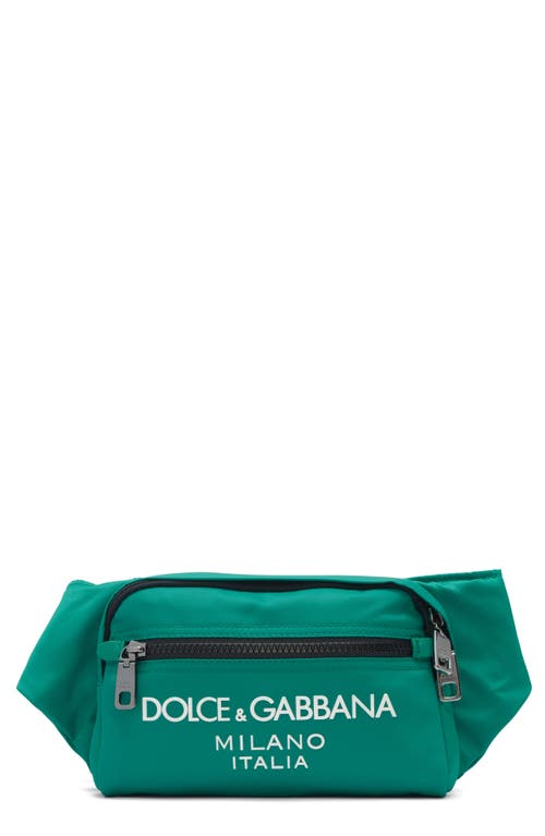 Shop Dolce & Gabbana Dolce&gabbana Rubber Logo Nylon Belt Bag In Green/emerald