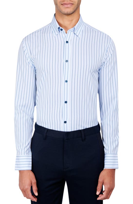 Wrk Regular Fit Stripe Performance Stretch Dress Shirt In Blue/ Blue