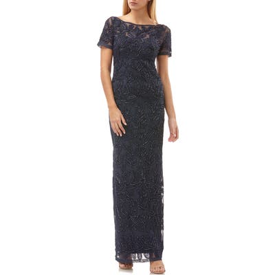 Js Collections Beaded Soutache Evening Dress, Blue