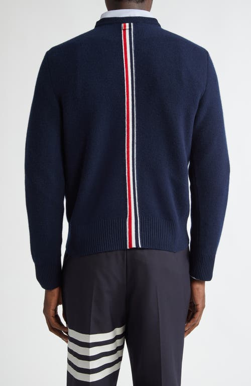 Shop Thom Browne Washed Wool Piqué Sweater In Navy