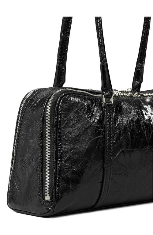 Tory Burch T Monogram Small Metallic Marshmallow Satchel In Black