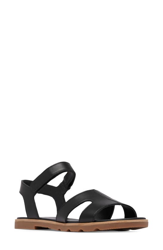 Shop Sorel Ella Iii Ankle Strap Sandal In Black/ Gum 2
