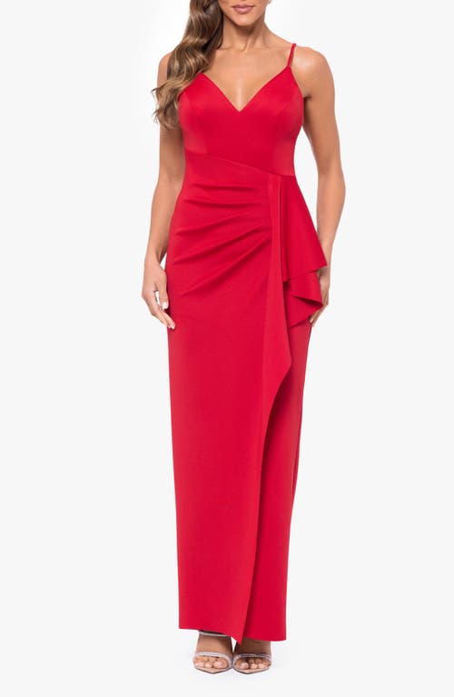 Xscape Evenings Ruched Scuba Gown In Red