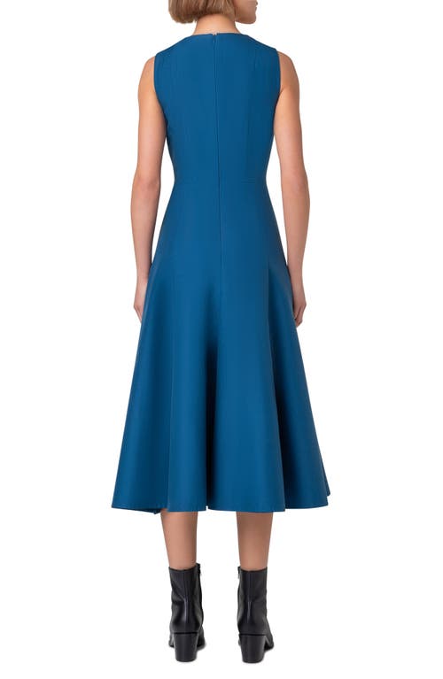 Shop Akris Cotton & Silk Blend Double Face Fit & Flare Midi Dress In Medium Denim