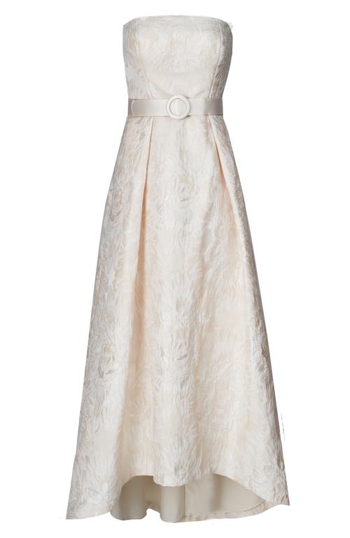 Shop Kay Unger Bella Floral Jacquard Belted High-low Gown In Ivory