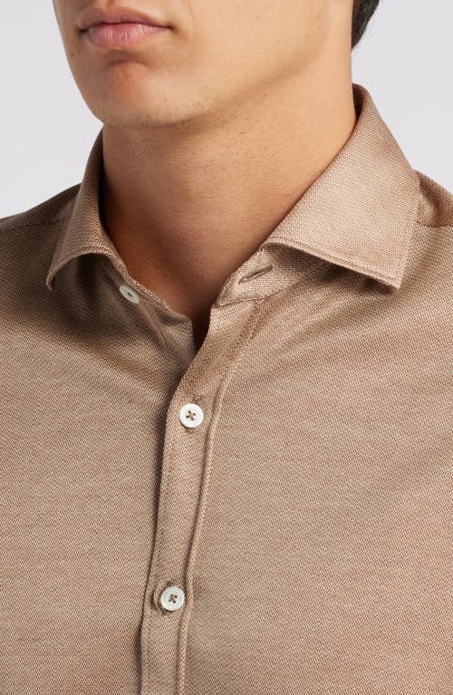 Shop Canali Microprint Knit Cotton Button-up Shirt In Beige