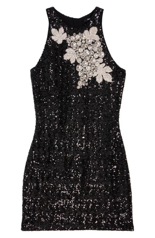 Balmain Grape Embroidery Sequined Mini Dress In Eaw Black/crystal