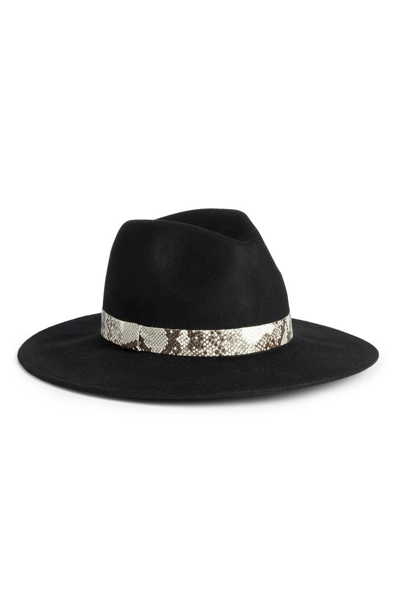 Snakeskin Trim Wool Panama Hat, Main, color, BLACK COMBO