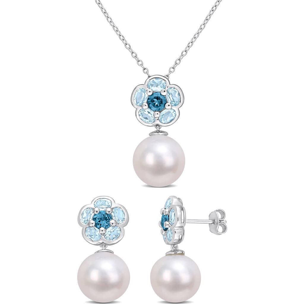 Delmar London Blue Topaz 11-12mm Cultured Pearl Drop Earrings In Blue