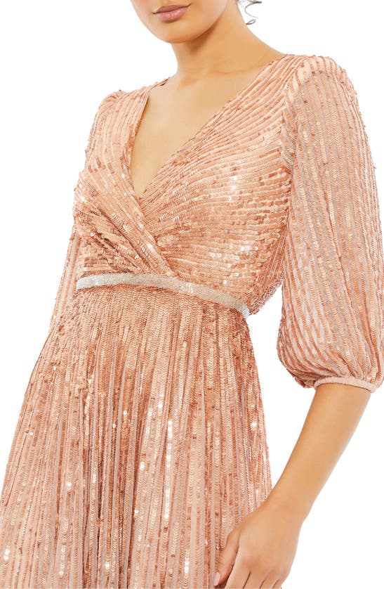 Shop Mac Duggal Sequin Faux Wrap Gown In Apricot