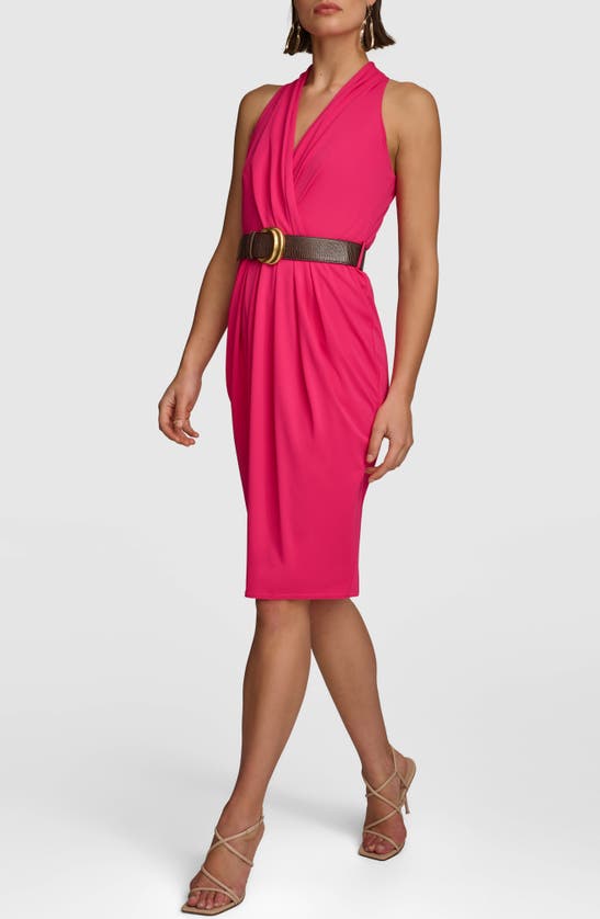 Shop Dkny Belted Sleeveless Midi Dress In Shocking