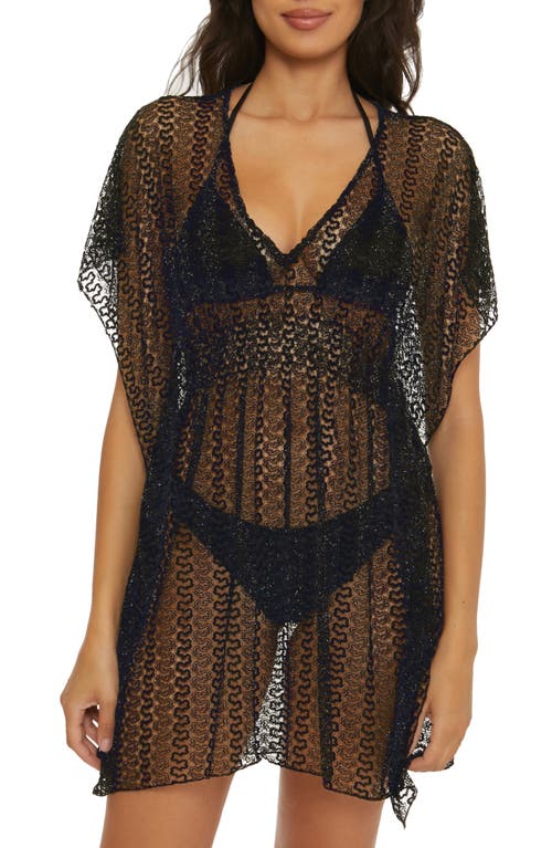 Golden Metallic Sheer Lace Cover-Up Tunic in Black