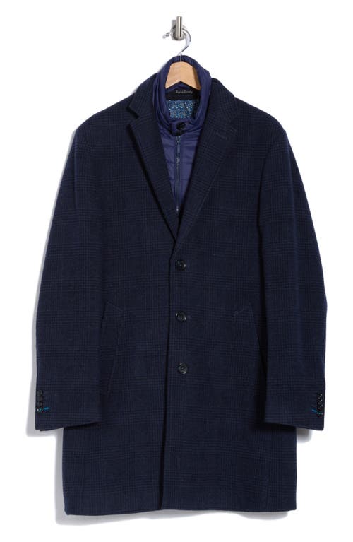 Shop English Laundry Wool Blend Plaid Coat With Bib In Blue