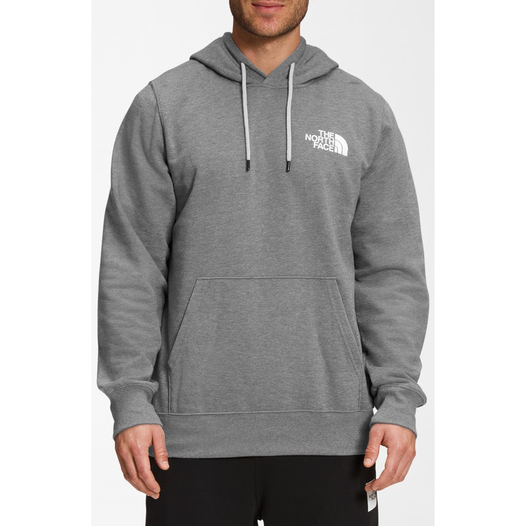 The North Face Nse Box Logo Graphic Hoodie In Medium Grey Heather/tnf Black