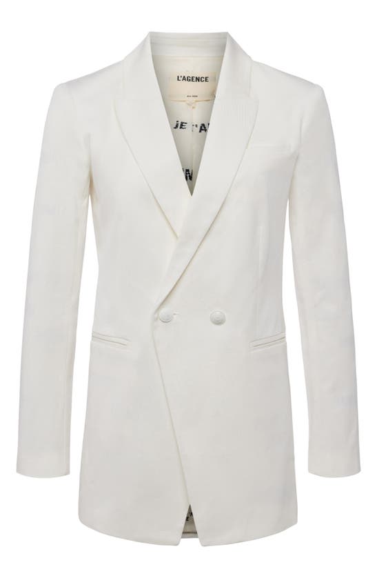 Shop L Agence Nellie Longline Cotton Blazer In Ivory/je T'aime