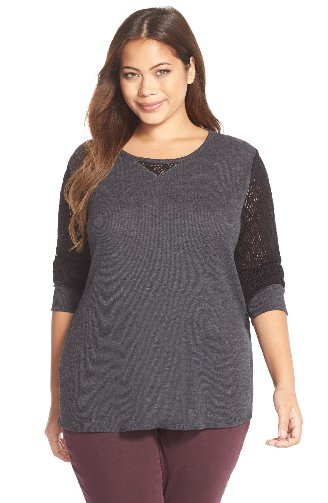 Lucky Brand Mixed Media Thermal Top (Plus Size) Nordstrom