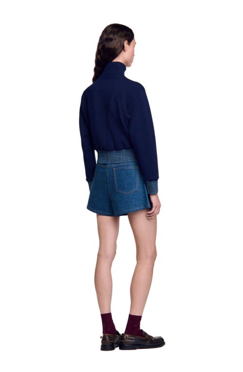 Shop Sandro Knit And Denim Coatigan In Blue