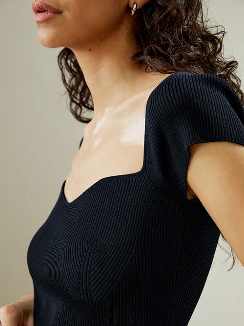 Lilysilk Sweetheart Neck Ribbed Silk Knit Top In Navy Blue