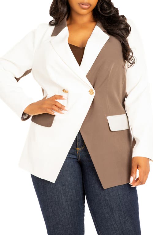 Buxom Couture Contrast Double Breasted Blazer In Khaki