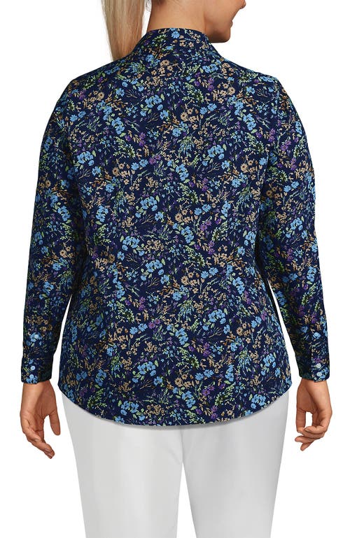 Shop Lands' End Plus Size No Iron Button Front Shirt In Deep Sea Navy Wildflowers