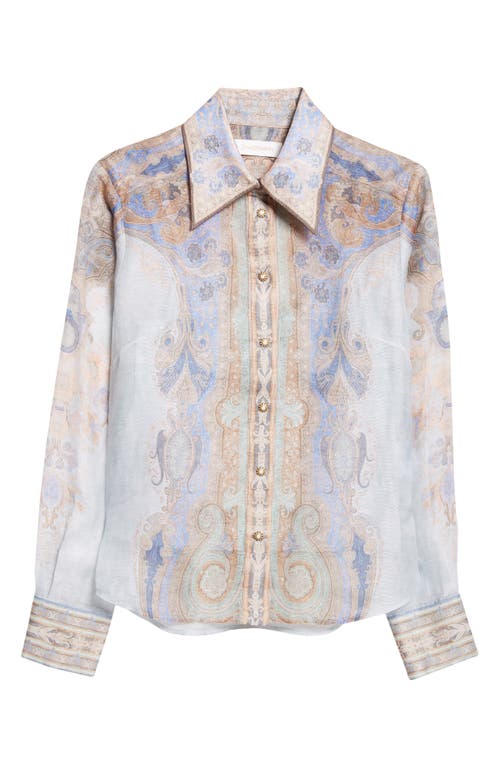 Shop Zimmermann Eden Body Linen & Silk Button-up Shirt In Blue Paisley