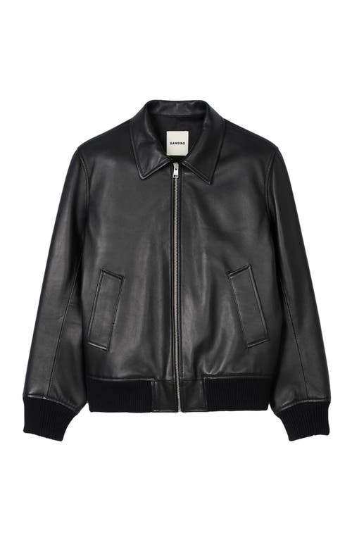 Sandro Plain Leather Jacket In Black