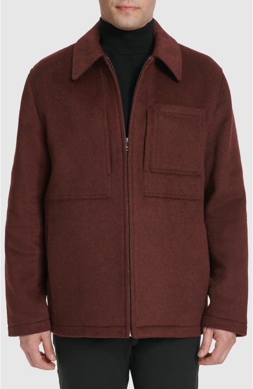 Shop Cole Haan Felt Zip Front Shirt Jacket In Wine