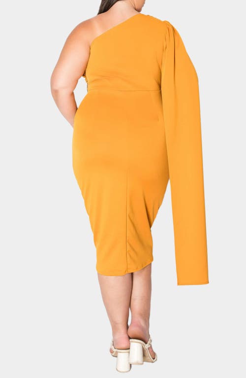 Shop L I V D Spade One-shoulder Cape Dress In Mustard