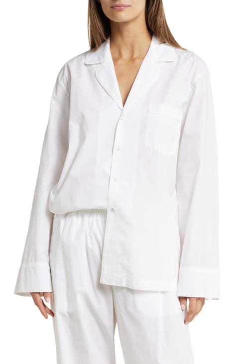 Cotton Poplin Button-Up Pajama Shirt (Regular & Plus)