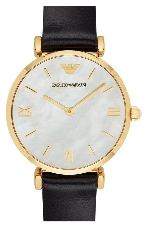 Emporio Armani Leather Strap Watch, 32mm In Black/gold