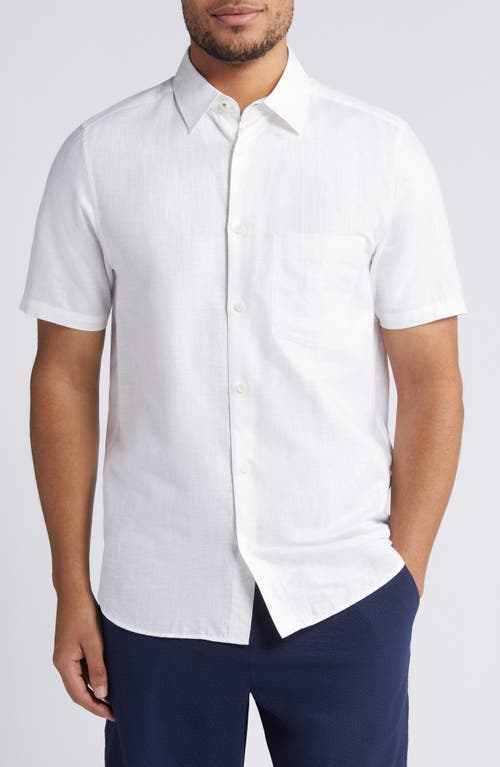 Palomas Regular Fit Short Sleeve Linen & Cotton Button-Up Shirt in White