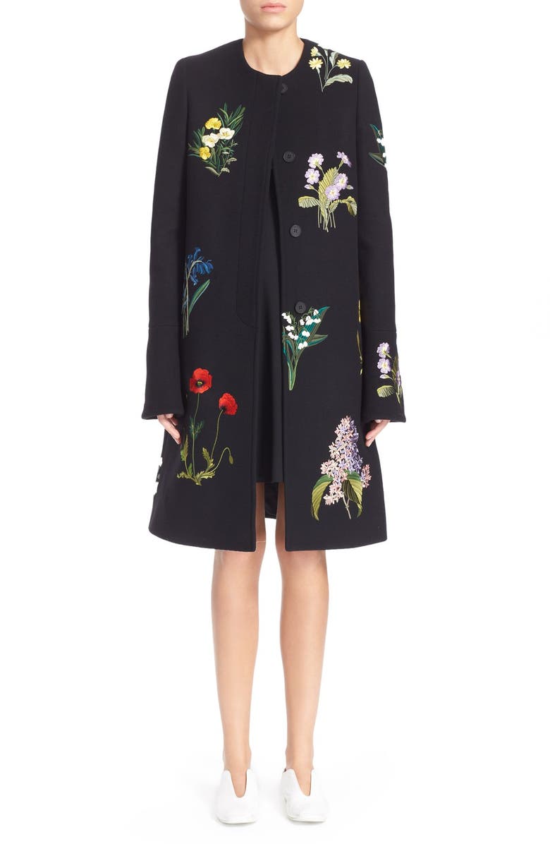 Stella McCartney Floral Embroidered Wool Blend Coat | Nordstrom