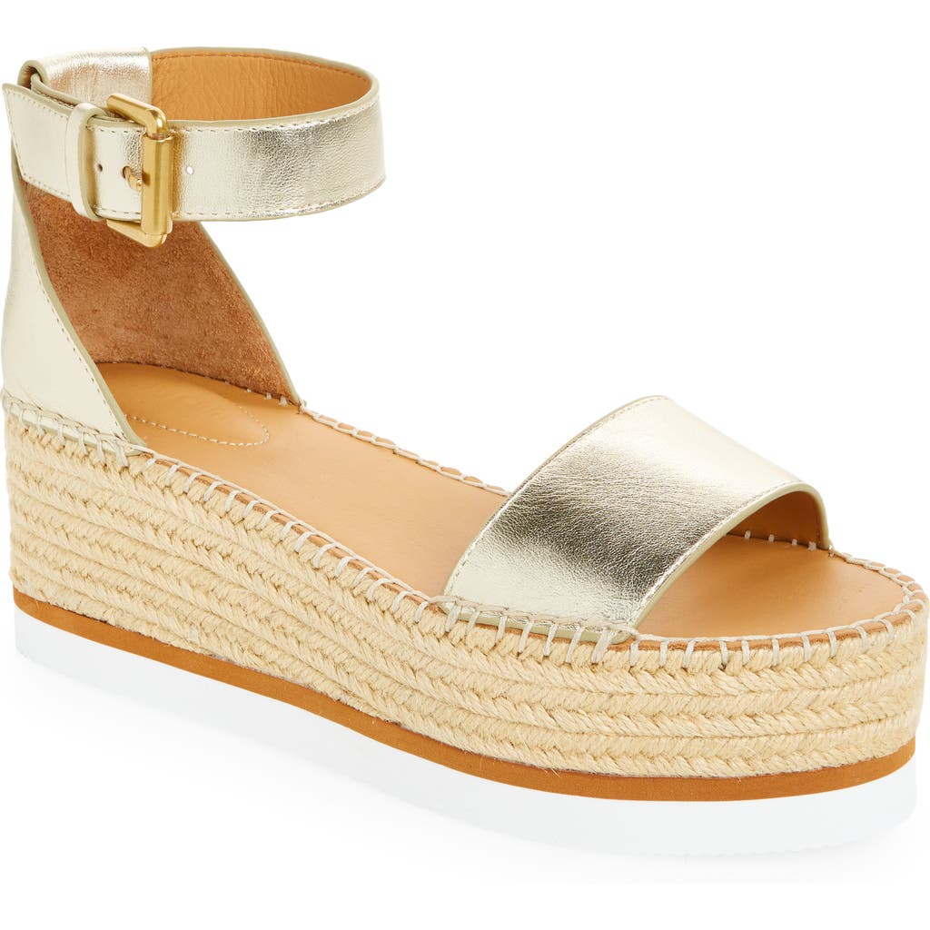 See By Chloé Glyn Leather Platform Espadrille Sandals In Light Gold
