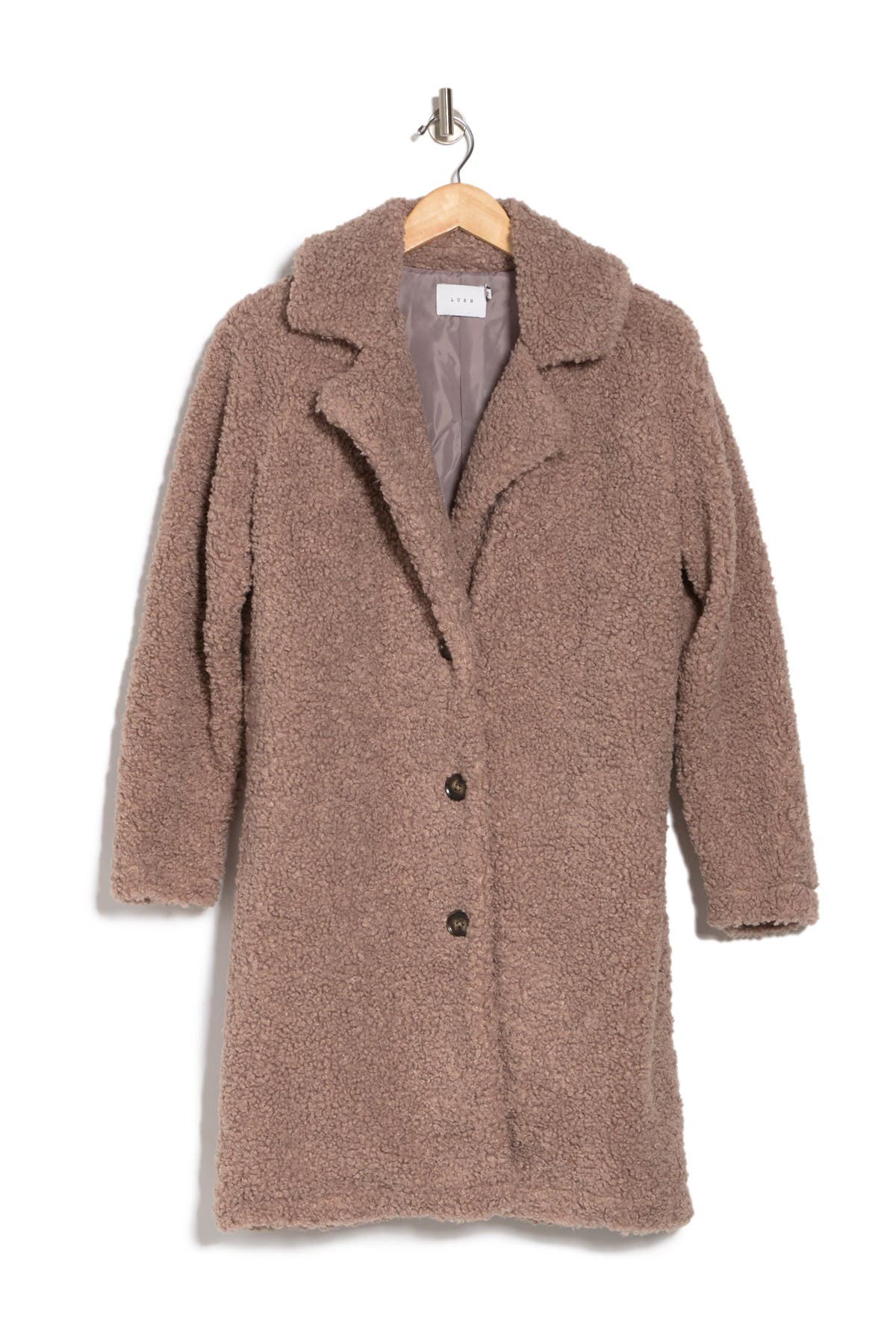 Lush Long Button Down Teddy Coat In 