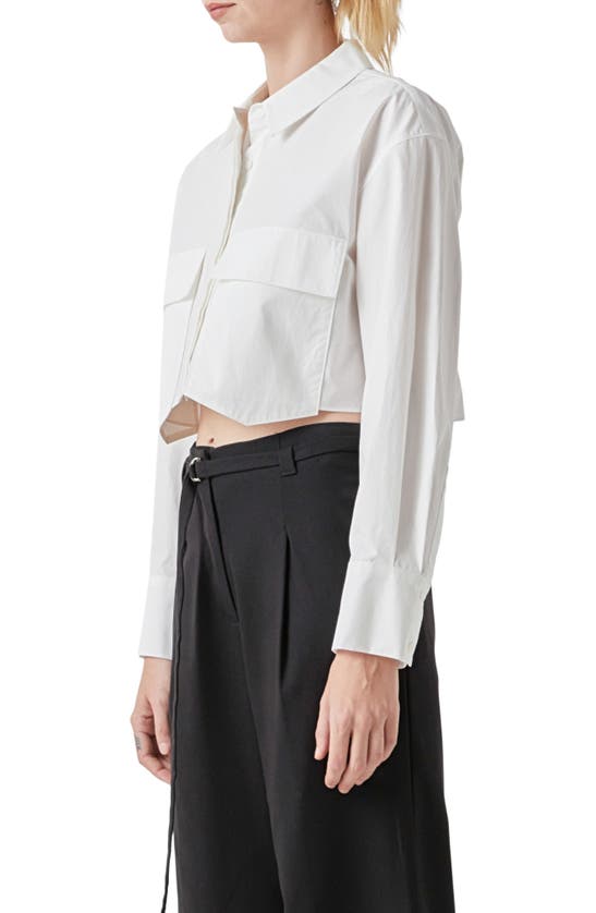 Shop Grey Lab Long Sleeve Crop Button-up Shirt In White