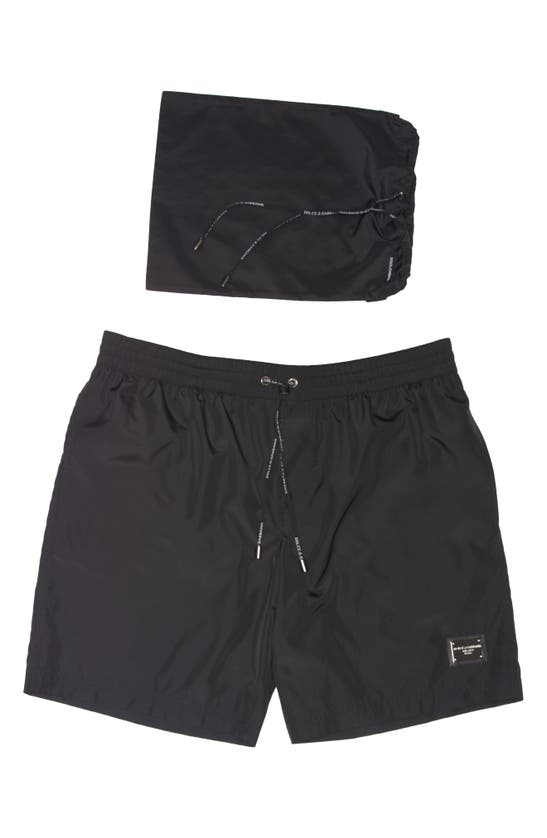 Shop Dolce & Gabbana Box Logo Swim Trunks In Nero