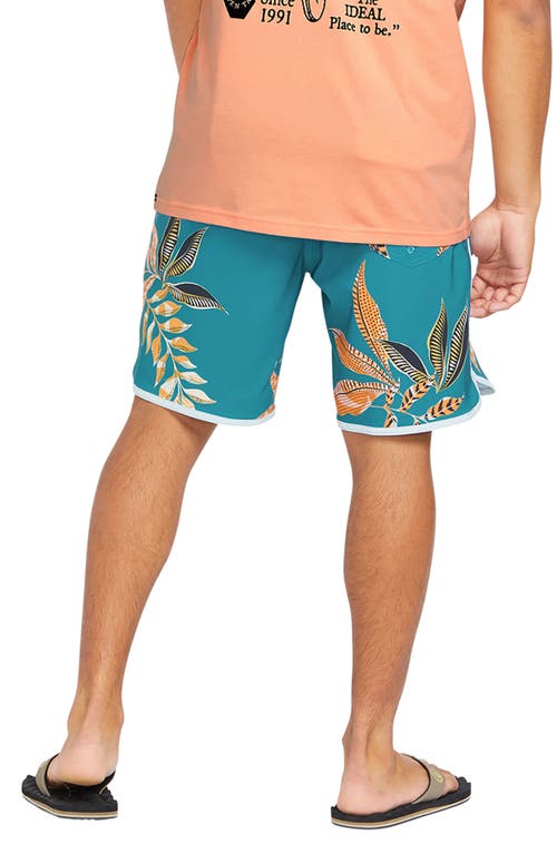 Shop Volcom Lido Print Scallop Mod Board Shorts In Ocean Teal