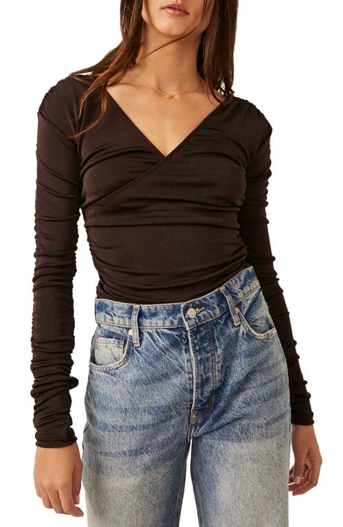 Free People Reya Ruched Long Sleeve Bodysuit in Hot Fudge at Nordstrom, Size X-Large