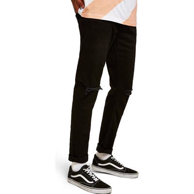 Topman Double Ripped Skinny Fit Jeans Black