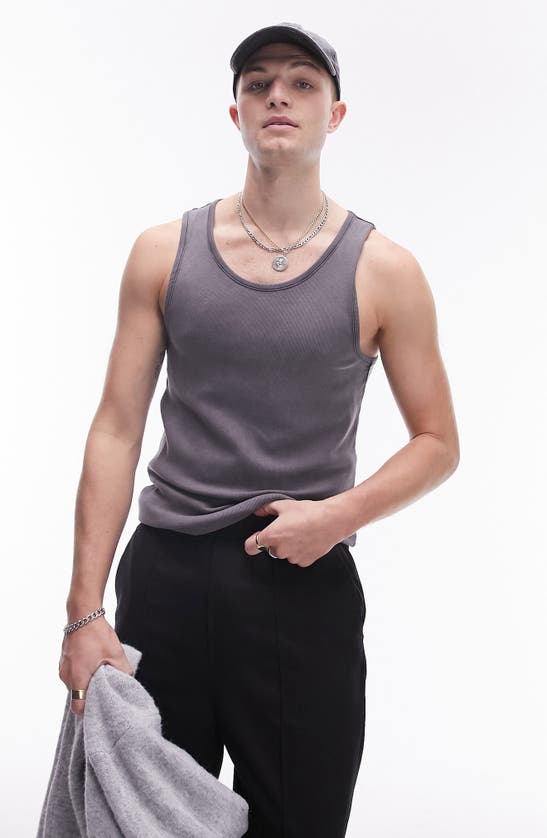 Shop Topman Ribbed Cotton Tank In Faded Black