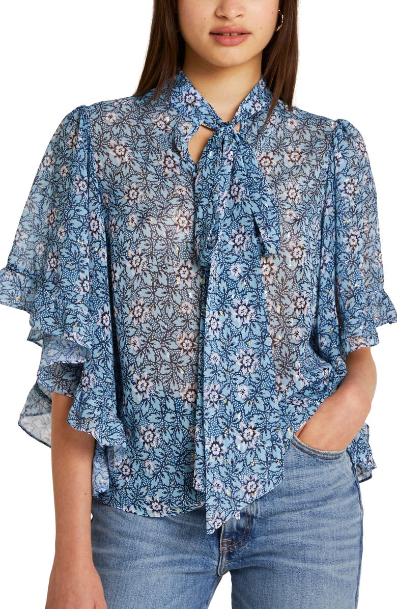 River Island Cape Floral Pussy Bow Blouse Nordstrom