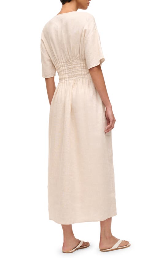 Shop Staud Lauretta Pleated Waist Linen Maxi Dress In Natural